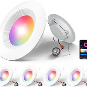 Amico 5/6 Inch Smart LED Recessed Lighting 4 Pack, RGBCW Color Changing WiFi Can Lights with Baffle Trim, Retrofit Downlight, 12.5W=100W 1050LM, Works with Alexa & Google Assistant, App Control