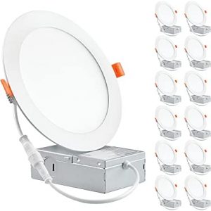 PARMIDA (12 Pack) 6 Inch Ultra-Thin LED Recessed Ceiling Light with Junction Box, 12W, Dimmable Canless Wafer Slim Panel Downlight, IC Rated, ETL-Listed – 2700K