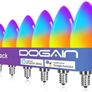 DOGAIN Smart Light Bulbs E12 Base LED Light Bulb Color Changing WiFi-Bluetooth Lights Compatible with Alexa Google Home Tunable White Candelabra Bulbs 360 lm 35w Equivalent 6 Pack