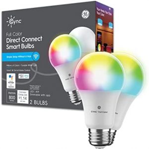 GE CYNC Smart LED Light Bulbs, Color Changing Lights, Bluetooth and Wi-Fi Lights, Works with Alexa and Google Home, A19 Light Bulbs, 2 count (Pack of 1)