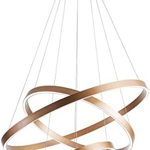 MADEM Modern LED Chandelier 3-Ring Circular Dimmable Pendant Light Contempoary Chanderlier Flush Mount Pendant Lighting for Living Room Dining Room, Bedroom,6000K Cool White,Gold
