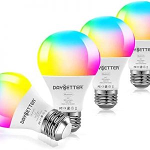 DAYBETTER Smart Light Bulbs,Bluetooth Light Bulbs with App Control,RGBCW LED Color Changing Bulb,Dimmable Music Sync,A19 E26 9W 800LM,2700K-6500K Tunable White for Home Bedroom(Multicolor,4 Packs)