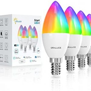 ORALUCE Smart Light Bulbs, WiFi&Bluetooth E12 Smart Bulbs That Work with Alexa Google Home Compatible, 40W Equivalent Type B LED Light Bulb, RGBCW 2700-6500K Color Changing, 5W 500LM, 4Pack