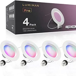 LUMIMAN Smart Recessed Lighting LED 5/6 inch RGBCW Color Changing Tunable White Dimmable Wi-Fi Downlight Retrofit Kit 11W 1100LM Compatible with Alexa & Google Assistant, Siri (4 Pack)
