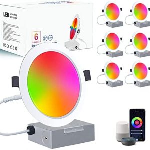 LED Smart Recessed Lights 6 Inch 6 Pack – RGB Color Changing 13W 720LM LED Downlight 2700-6500K Dimmable Recessed Lighting with Junction Box Voice Control Works with Alexa/Google Assistant (6 Pack)