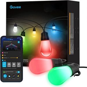 Govee Smart Outdoor String Lights with 15 Dimmable RGBIC LED Bulbs, 48ft IP65 Waterproof Shatterproof Patio Lights, Color Changing Warm White Lights with 40 Scene Modes for Balcony, Backyard