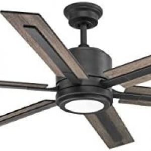 Progress Lighting P2586-7130K Protruding Mount, 6 Toasted Oak/Driftwood Blades Ceiling Fan with 18 Watts Light, Black