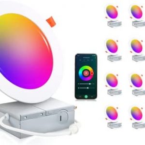 [12 Pack]Cloudy Bay 6inch Smart WiFi LED Recessed Lighting,RGBCW Color Changing, Compatible with Alexa and Google Home Assistant, No Hub Required,15W 950LM, 2700K-6500K,CRI90+ Wet Location,12 Pack