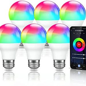 PHOPOLLO Smart Light Bulbs, RGBW WiFi Multicolor Led Light Bulbs Compatible with Alexa & Google Home Assistant, A19 E26 9W 60W Equivalent 800Lumen, App Control, No Hub Required, 6 Pack