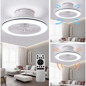 Bladeless Ceiling Fan with Lights Remote Control 18.5 Inch Reversible Low Profile Ceiling Fans with Lights Dimming Multi Speed Smart Flush Mount Ceiling Fan for Living Room