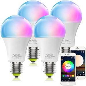 MagicLight Smart Light Bulbs, WiFi & Bluetooth 5.0, A19/E26 LED Color Changing Light Bulb, 60W Equivalent, Dimmable, RGBCW, App Control, Smart Home Lighting Works with Alexa Google Assistant, 4Pack