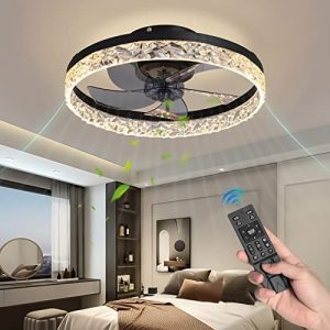 KINDLOV Modern Indoor Flush Mount Ceiling Fan with Lights,Dimmable Low Profile Ceiling Fans with Remote Control,Smart 3 Light Color Change and 6 Speeds for Bedroom Living Room Kitchen, Black