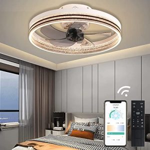 GESUM Ceiling Fan with Lights APP & Remote Control,19.7 Inch Modern Low Profile Bladeless Ceiling Fans Dimmable 3 Colors,Flush Mount Smart Ceiling Fan with Lights for Bedroom, Living Room(White)