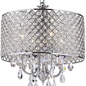 EDVIVI Marya Drum Crystal Chandelier, 4 Lights Glam Lighting Fixture with Chrome Finish, Adjustable Ceiling Light with Round Crystal Drum Shade, Dining Room Light for Living Room, Bedroom, Kitchen