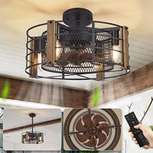 Fabulis Caged Ceiling Fan with Lights, Farmhouse Ceiling Fan with Lights Remote Control, 17 Inch Bedroom Ceiling Fans for Living Dining Room Kitchen