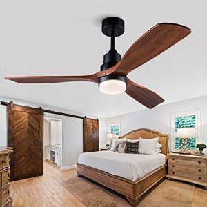 BOJUE 60” Ceiling Fans with Lights Remote Control, Indoor Outdoor Wood Ceiling with 3 Blade Fan for Patio Living Room, Bedroom, Office, Summer House,Etc