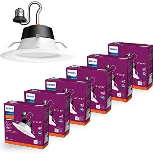 Philips LED Flicker Free 5″/6″ Dimmable Recessed Downlight, EyeComfort Technology, 750 Lumen, Soft White Light (2700K), 8.5W=65W, E26 Base, Title 20 Certified, 6-Pack