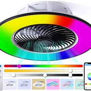 3 In 1 RGB Ceiling Fans with Lights 22″, Incl Light Fan and Festival Ambient Light with Speaker, App & Remote Control, Temp & Brightness Color Adjustable With Music Rhythm & Memory Function