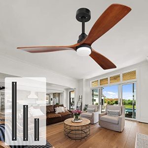 Ghicc Ceiling Fan with Light Remote Control 52″ Outdoor Ceiling Fan with 3 Down Rod Modern Wood Ceiling Fan Noiseless DC Motors and Matte Black