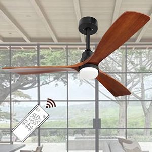 Ghicc Ceiling Fans with Lights and Remote 52-Inch Indoor Outdoor Ceiling Fans with Lights Modern 3 Wood Blade Ceiling Fan With Noiseless DC Motoror Patio Living Room, Bedroom, Office, Summer House