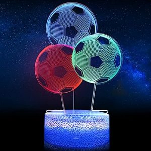 3D Soccer Night Light, LED Illusion Football Table Desk Lamps, 3 Colors Smart Touch Nightlight, Decorative Lighting Cool Toys Gift Idea for Sport Fan Boys Girls