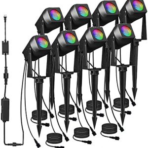 SUNTHIN Smart Landscape Spotlights, Color Changing Landscape Lights with Transformer for Yard, Garden, House, Lawn, Pool, Tree, Flags, Fence Use, IP65 Waterproof(8 Pack)