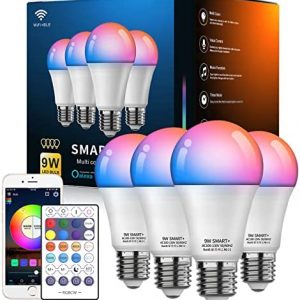 VANANCE Smart Light Bulbs 4Pack with Remote, A19 E26 800LM LED Color Changing Light Bulb, WiFi & Bluetooth 5.0, Warm to Cool White, Dimmable, RGB Smart Home Lighting Work with Alexa Google Assistant