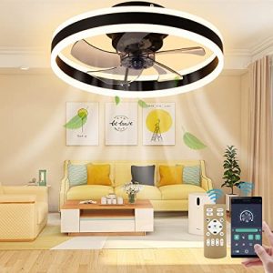 CACCISUN 20″ Smart Ceiling Fan with Lights Remote APP Control, Modern Flush Mount Bladeless Ceiling Fans, 3 Color 6 Speed Low Profile Ceiling Fan with Light for Bedroom Living Room Kitchen – Black