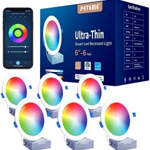 Smart Recessed Lighting 6 Inch,IC Rated-ETL Certified Ultra-Thin RGB LED Recessed Lights,Dimmable Downlight Light Work with Alexa,Color Changing Ceiling Sync to Music,800LM,6 Pack(with 2.4GHz Hub)