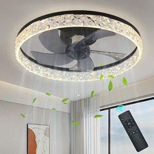 SCAWAIL Ceiling Fans with Lights Smart Ceiling Fan with Remote Control Dimmable 3 Color 6 Speeds Low Profile Ceiling Fan Light for Bedroom Living Room Kitchen Black