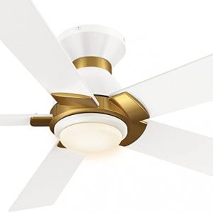 SMAAIR Smart Wifi LED Ceiling Fan Indoor/Outdoor, 52inch Plywood smart ceiling fan with Remote, App control with Timer and Schedule, Compatible with Alexa/Google Assistant/Siri Shortcuts (Wihte/Gold)