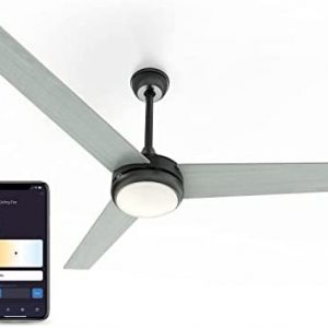 Atomi Smart Ceiling Fan – WiFi-Enabled, 52 Inch, 3-Speed, 3 Mounting Options, LED Lights, Brushed Aluminum Black Steel Finish, Compatible with Alexa and Google Assistant