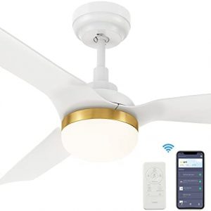 52 Inch Smart Ceiling Fan With Light, Low Profile Ceiling Fan With 10- Speed, Silent DC Motor, White Ceiling Fan Compatible with Alexa, Siri Shotcut, Google & Smart App