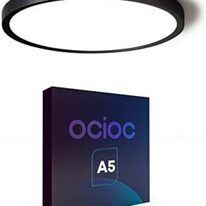 ocioc 9Inch LED Flush Mount Ceiling Light Black, 18W, 5000K, Ultra Thin Round Lighting Fixture for Bedroom, Child Room, Porch, Hallway, Stairwells ETL Listed