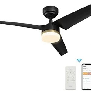 Arterki 52″ Indoor & Outdoor Black Ceiling Fan with Light, 10 Speeds Low Profile Ceiling Fan with DC Motor, Smart Modern Ceiling Fan Controlled by Google Home, Alexa, Siri Shortcuts, APP and Remote
