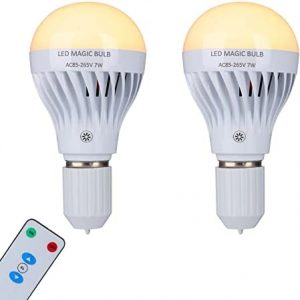 BSOD Rechargeable Light Bulbs, LED Magic Bulb with Remote Controller Warm White Emergency Lamp Without Electricity Battery Operated Light Bulb E26 for Home Indoor Lighting (Warm White 2 Pack)