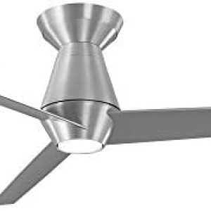 Slim Smart Indoor and Outdoor 3-Blade Flush Mount Ceiling Fan 52in Brushed Aluminum with 3000K LED Light Kit and Remote Control works with Alexa, Google Assistant, Samsung Things, and iOS or Android App