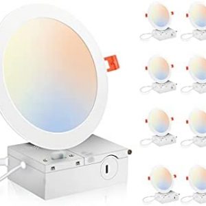 Cloudy Bay 12 Pack 6 Inch 5CCT Ultra-Thin LED Recessed Ceiling Light with Junction Box,2700K/3000K/3500K/4000K/5000K Selectable,15W Dimmable Canless Downlight,1000LM High Brightness