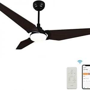 SMAAIR 56 Inch WIFI Smart Ceiling Fan , 3-Blade Indoor Outdoor Alexa Ceiling Fans with Dimmable LED Light Remote Control , 10-speed Quiet DC Motor, Timer, Schedule Function , Dark Walnut Wood