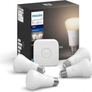 Philips Hue 4-Pack Soft White A19 E26 Dimmable Only Smart Bulb Starter Kit with Hub (Voice Compatible with Amazon Alexa, Apple Homekit and Google Home)