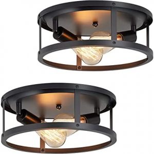 SKEJAO Farmhouse Black Flush Mount Ceiling Light Fixture,2-Light Hallway Light fixtures Ceiling,Industrial Light Fixtures Ceiling Mount for Kitchen (2 Pack)