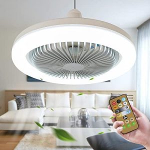 Small Modern Silver Ceiling Fan with LED Light, Mini 10 inch Low Profile Flush Mount Ceiling Fan with Lights, Smart Bladeless Enclosed Ceiling Fan Multi-function For Kitchen Farmhouse Porch