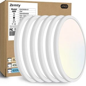 6Pack 12 Inch LED Flush Mount Ceiling Light, Zemty Super Slim 28W 3200lm LED Ceiling Light, 3 Color Temperature in One 3000k/4500k/6500K Ceiling Light fixture for Bedroom, Kitchen, Dining Room (White)