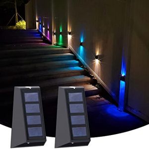 Follateas Solar Wall Lights, Solar Step Lights, Outdoor Waterproof Wall Sconce, 7 Color Changing Lights with Auto On/Off Lighting, Decorative Light for Deck Porch Yard Garden Pathway (2 Pieces)