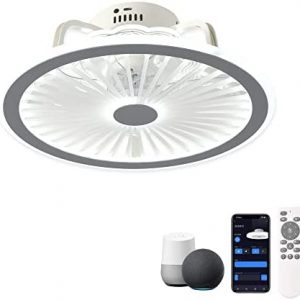 CHANFOK Smart Led Ceiling Fan With Alexa,Flush Mount Low Profile Ceiling Fan With Light Dimmable 2700K-6500K Work with Alexa/Google Home for Bedroom/Kitchen/Living Room