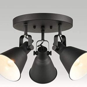 EUL Multi-Directional Ceiling Spot Light,Adjustable Round Track Lighting,Industrial Semi Flush Mount Ceiling Light Fixtures for Bedroom Hallway Matte Black-3 Light