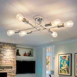ZGLAOJT 6-Lights Semi Flush Mount Ceiling Light Fixture,Chrome Industrial Chandelier,Farmhouse Lighting for Dining Room Living Room Kitchen Bedroom
