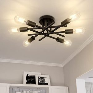 Lomoky 6-Light Black Semi Flush Mount Ceiling Light, Modern Kitchen Light Fixtures Ceiling Mount, Close to Ceiling Lighting for Hallway Dining Room, Farmhouse Chandelier Sputnik Ceiling Lamp (1 Pack)