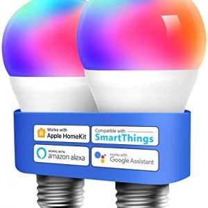 meross Smart LED Light Bulb, Smart WiFi LED Bulbs Compatible with Apple HomeKit, Siri, Alexa, Google Home & SmartThings, Dimmable E26 Multicolor 2700K-6500K RGBWW, 810 Lumens 60W Equivalent, 2 Pack