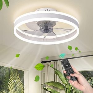 AHAWILL Modern Ceiling Fan with Light,Mute LED Dimmable Ceiling Fans with Remote Control,6 Speeds Reversible 60W Contemporary Ceiling Fan for Bedroom, Study Room, Dining Room,etc.(19.7″ White)